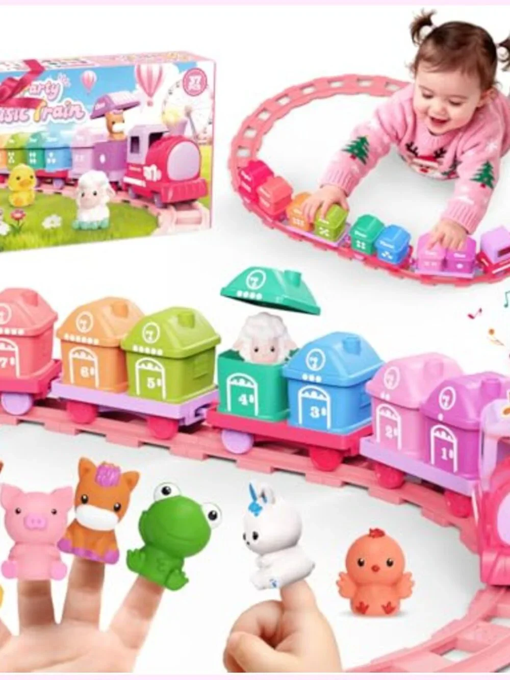 Electric Train Set with Farm Animals & Finger Puppets - Montessori Learning Toy